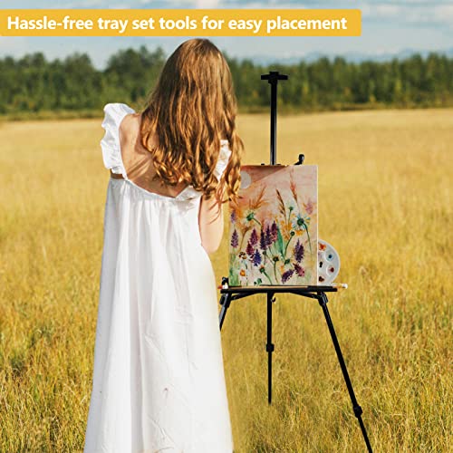 RRFTOK 61lnches Panting Easel Stand,Metal Artist Easel Stand Tripod Adjustable Easel for Painting Canvases Height from 21 to 61Inches,Art Easel for Display with Paintbrush Tray(Black).