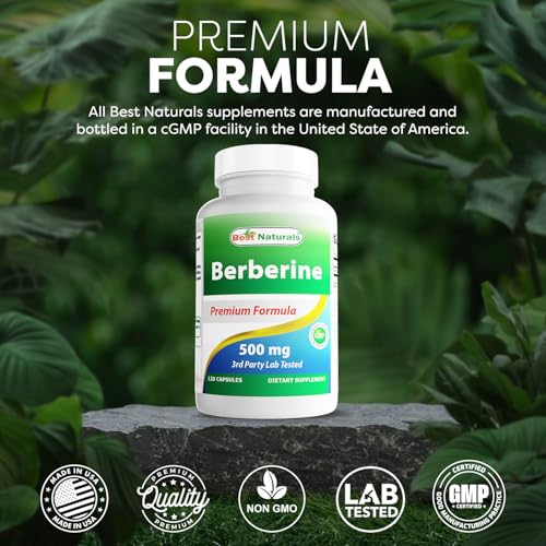 Best Naturals Berberine 500mg 120 Capsules - Supports Immune Function, Cardiovascular & Gastrointestinal Function (120 Count (Pack of 1))