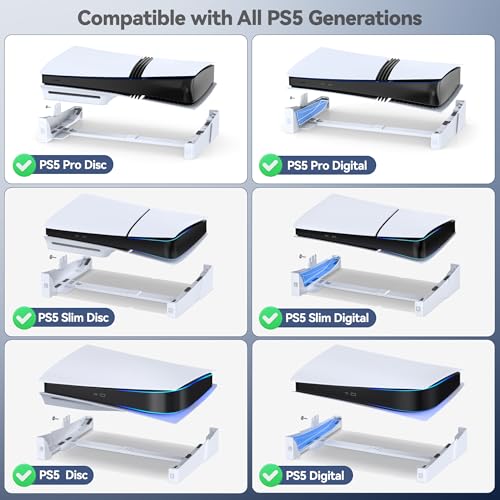 OIVO PS5/ Slim/Pro Horizontal Stand for Disc & Digital Console, Stable PS5 Accessories Base Stand with Upgraded Support Rods on Bottom & Scalable Design for PlayStation 5 Console-White