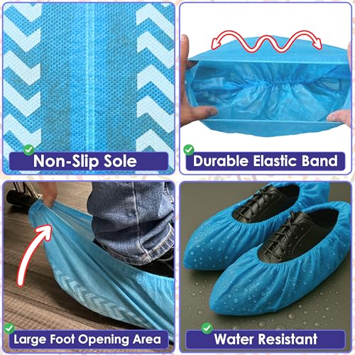 Buena Goods 100 Pack Extra Large Disposable Blue Boot and Shoe Covers - Indoor Reusable Shoe Covers Disposable - Non Slip Booties - Fits US Men's Size 14 and Women's 16 Size