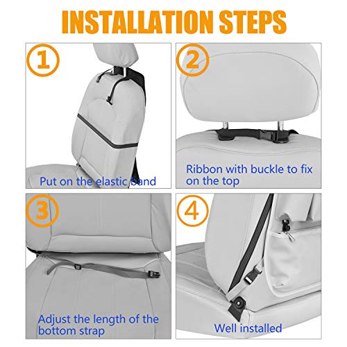 Viaviat Car Seat Organizers Waterproof Backseat Protector with Storage Pocket Large Leather Kick Mats for Kids Pets Automobile SUV Truck (Beige, Large Pocket)