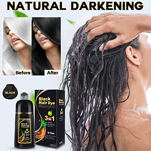 Black Hair Dye Shampoo 3 in 1 for Gray Hair Coverage Hair Dye Champu Para Canas Hair Color Shampoo for Men and Women Herbal Hair Dye Shampoo