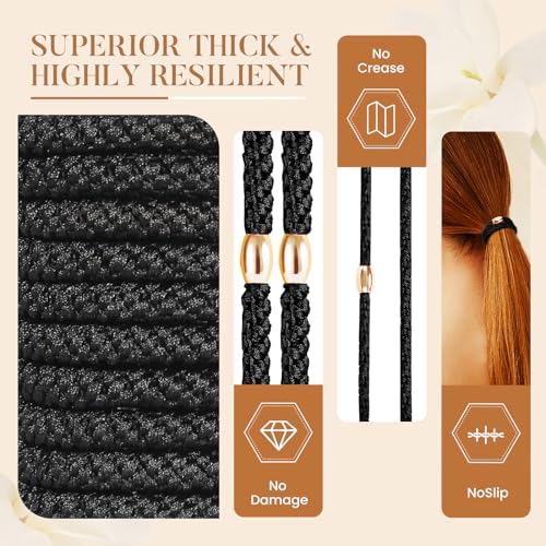 FORENEE Hair Ties No Damage - 10PCS Ponytail Holders - Elastic Hair Ties for Thick Hair - Braided Hair Bands for Women Girls's Hair - Black