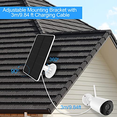 7W Solar Panel for Security Camera Outdoor, 5V Solar Panel Charger, Compatible with Rechargeable Battery Powered Cam, Micro USB & USB-C Port, 9.8ft Cable, 360° Adjustable Bracket (2 Pack)