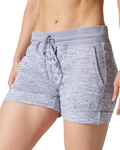 90 Degree By Reflex Womens Soft Sweat Shorts High Waisted Drawstring Lounge Shorts with Pockets - Heather Grey - XS
