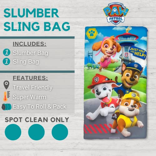 Paw Patrol Kids Soft Lightweight 2 Piece Sleeping/Slumber Bag and Sling Bag Set, 46"(L) X 26"(W), (Official Licensed Paw Patrol Product) by Franco