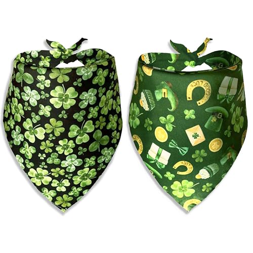 St. Patrick Dog Cat Bandana, Holiday 2 Pack Bandana Irish Rainbow Shamrock Scarfs for Small Medium Large Dogs Cats Pet Puppies