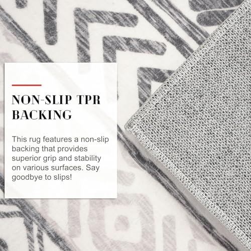Lansny 8x10 Area Rugs for Living Room, Ivory Navy Blue Moroccan Washable Large Area Rug, Boho Non-Slip Foldable Rugs Distressed Print Faux Wool Indoor Rugs for Bedroom Office Dining Room