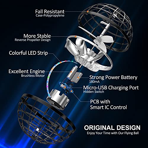 LEMATRIX 2024 Flying Orb Ball Toy, Hover Ball Boomerang Fly Fidget Spinner, Cool Toys Gifts for 6 7 8 9 10 11 12+ Years Old boy Girls Teens, Hand Mini Drone Cosmic Globe, Indoor Outdoor Toys(Black)