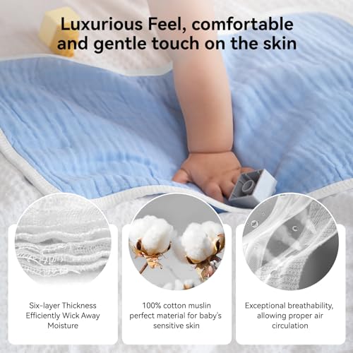 Synrroe Burp Cloths Large, Muslin Burp Cloths for Baby Girls and Boys, Pack of 4 Extra Absorbent and Soft Muslin Bibs, 6 Layers 20 by 10 Inches 100% Cotton (Grey-White 4 Pack)