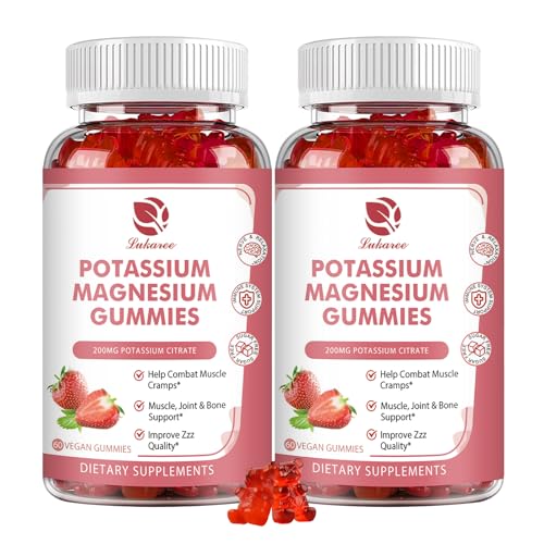 Magnesium Potassium Supplement Gummies - New Formula Calm Magnesium Glycinate Gummies 500 mg & Potassium Citrate 200 mg Plus Omega 3, B6, D3, K2 & Calcium for Zzz, Leg Cramps & Muscle - 120 Gummies