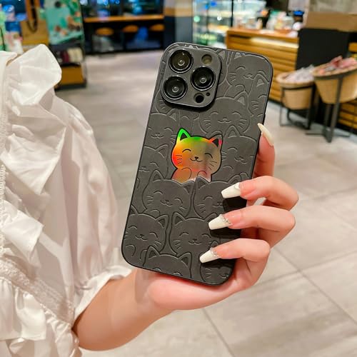 SPOBIT Compatible with iPhone 15 Pro Case, Cute Cat Pattern Laser Case for Women Men, Full Camera Lens Protection Hard PC Back Shockproof Cover Case for iPhone 15 Pro - Gray