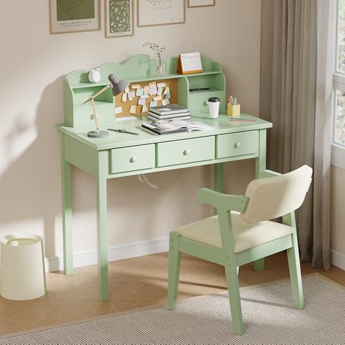 FUNKOCO Home Office Furniture Writing Desk, 36 Inch Computer Work Station with Detachable Hutch for Small Place, 5 Drawers(Candy Green)
