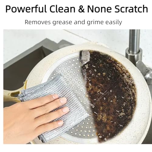 neogor Non-Scratch Wire Cleaning Dishwash Dishcloth, Kitchen Washcloths for Washing Dishes, Multipurpose Wire Dishwashing Rag for Wet and Dry(10PCS)(Double Layer), Silver