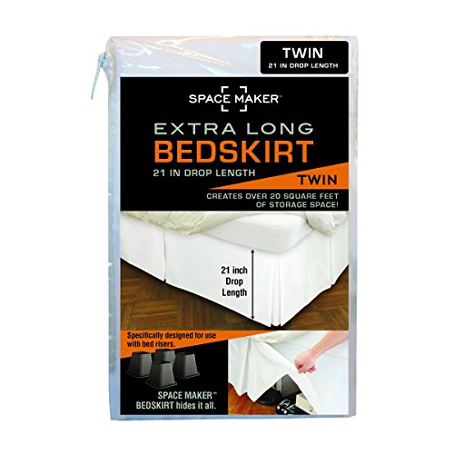 Spacemaker Extra-Long 21" Drop Length Bed Skirt, Twin, White