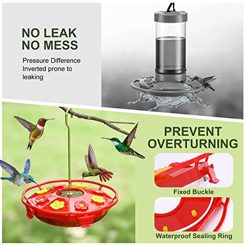Rihogar Plastic Hummingbird Feeders for Outdoors Hanging, 2 Pack Humming Bird Feeders with Buckle, 6 Feeding Ports, Built-in Ant Moat, Wild Bird Feeder for Outside Garden, Leak-Proof, Red (12 oz)
