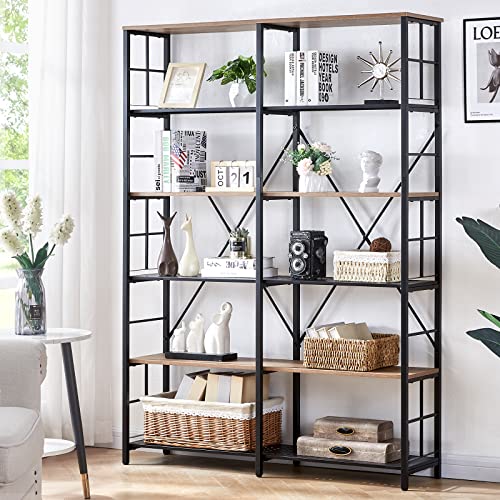 HOMISSUE Bookcase, 84" Tall Bookshelves and Bookcases, Industrial Double Wide 7-Tier Bookshelf with Open Shelves, Heavy Duty Bookshelf with Storage for Living Room Home Office, Rustic Brown