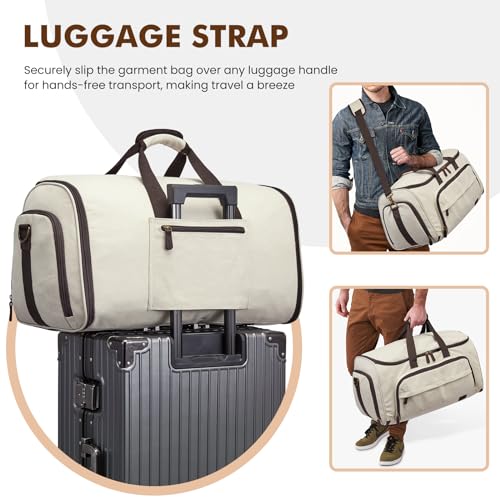 Carry On Garment Bag for Travel, S-ZONE Convertible Garment Duffle Bag Suit Bags for Men Women Travel- 2 in 1 Hanging Suitcase Business Travel Bag with Toiletry Bag, Beige, 50l