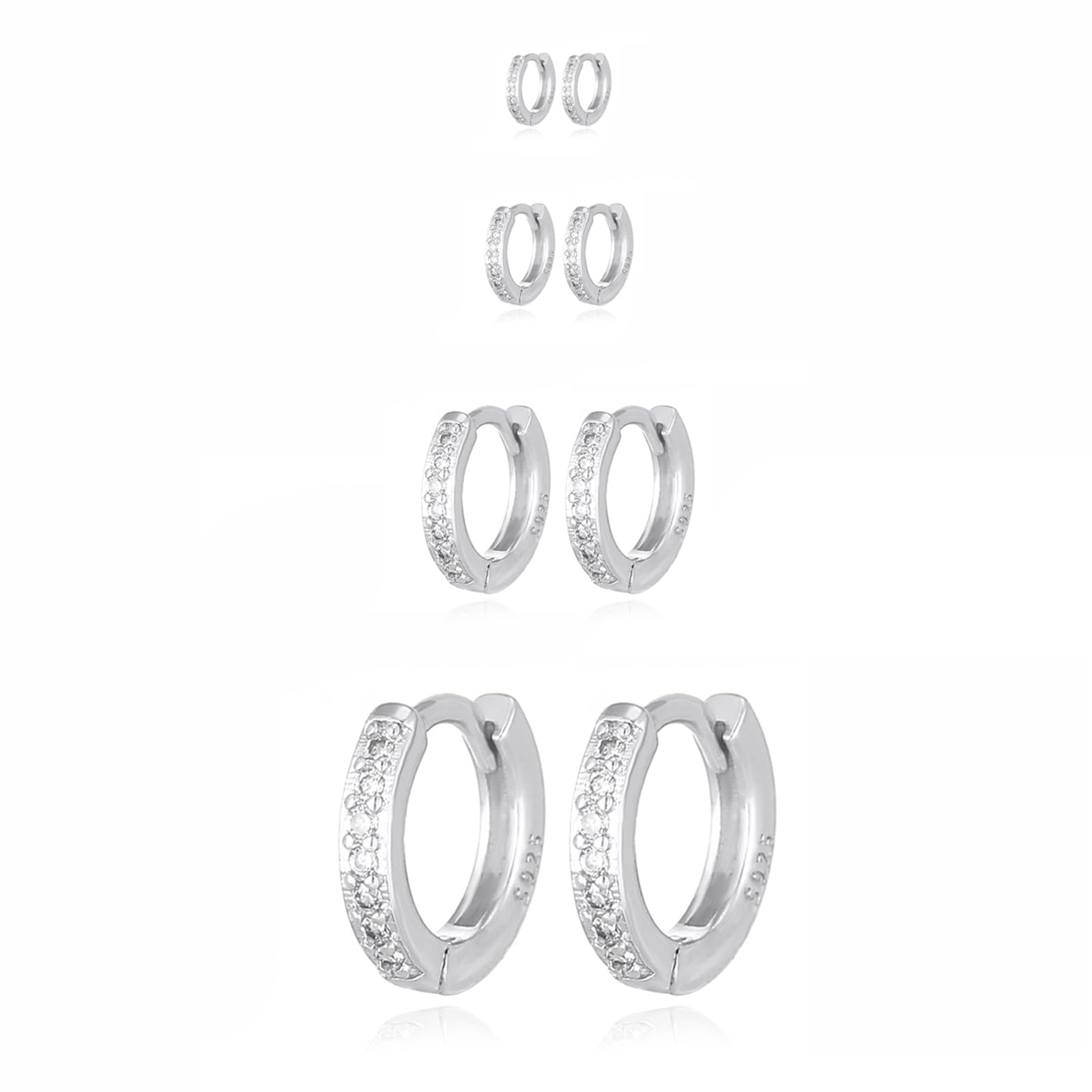 FENBORY 4 Pcs Small Silver Hoop Earrings Set Lightweight Cubic Zirconia Cuff Huggie Earrings Mini Hoops Cartilage Earring Multiple Piercing Jewelry Gifts for Women Girls