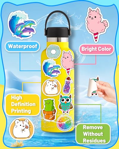 100 PCS Cute Water Bottle Stickers for Kids, Waterproof Vinyl Stickers for Laptop Scrapbook Classroom Students School Supplies Aesthetic Sticker Packs Prizes for Kids Adults Teens Girls