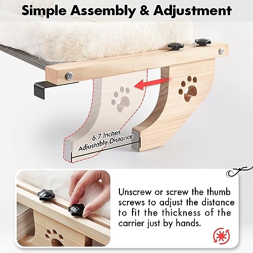 AMOSIJOY Cat Sill Window Perch Sturdy Cat Hammock Window Seat with Cushion Bed Cover, Wood & Metal Frame for Large Cats, Easy to Adjust Cat Bed for Windowsill, Bedside, Drawer and Cabinet(Cushion Bed)