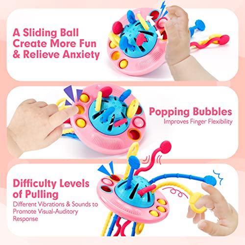 Montessori Toys - Silicone Pull String Baby Sensory Toys for Toddlers - Toddler Travel Toys for Girl 18M+