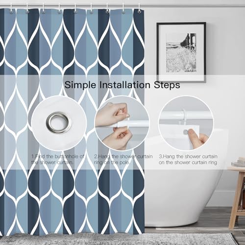 Gelbchu Ombre Aegean Blue Fabric Shower Curtain, Waterproof Design and Polyester, Quick-Drying, Weighted Hem, Shower Curtains Set for Bathroom W 72 x H 72, Machine Washable with 12 Hooks