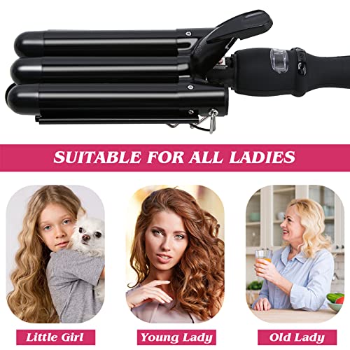 3 Barrel Curling Iron Wand with LCD Temperature Display - 1 Inch Professional Salon Ceramic Triple Barrels Curling Iron (Black)
