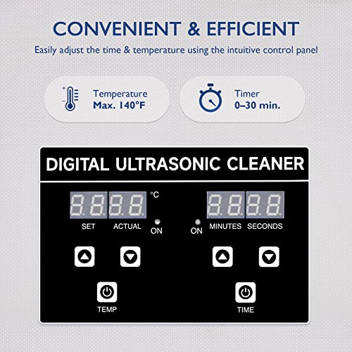 CREWORKS 2L 60W Ultrasonic Cleaner Machine, Professional Jewelry Cleaning Machine with Heater & Timer, Digital Ultrasonic Cleaner for Watch Glasses Retainer Denture Parts Cleaning, 5.9"x5.3"x4" Tank