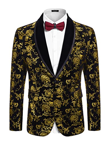 COOFANDY Mens Floral Tuxedo Jacket Velvet Blazer Jacket Dinner Prom Suit Regular Fit White