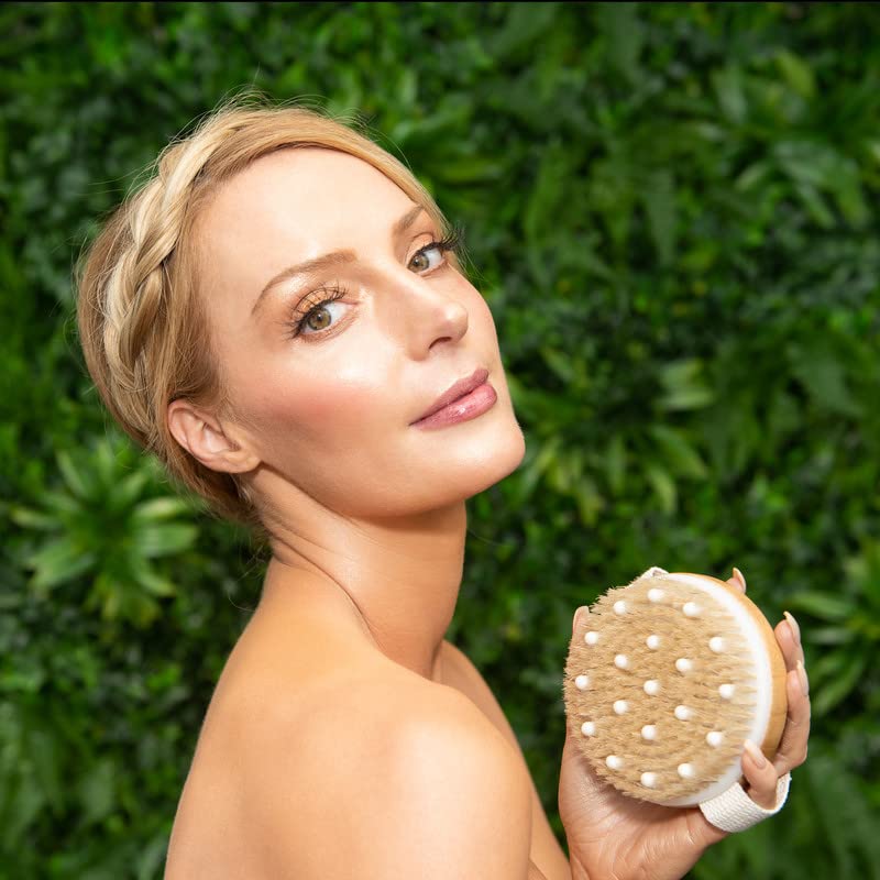 CSM Dry Brushing Body Brush Set- Natural Bristle Body Brush, Exfoliating Face Brush for Soft Skin: Kit contains 1 Dry Brush for Face + 1 Body Brush for Lymphatic Drainage, Cellulite, and Circulation