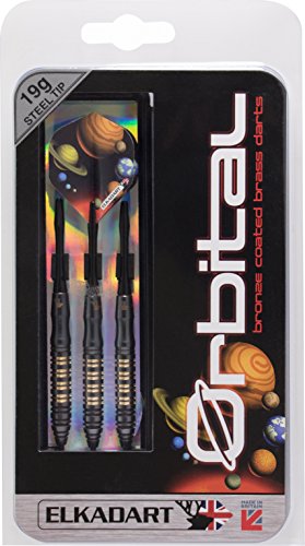 Elkadart unisex adult Elkadart Orbital Steel Tip Darts with Storage Travel Case 19 Grams, Gold, 19g US