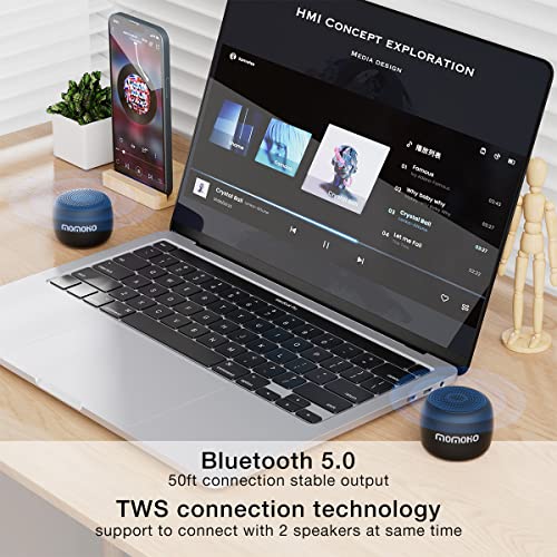 MOMOHO Small Bluetooth Speakers, Portable Lightweight Compact Travel Speaker with Built in Mic,TWS Pairing, TF Card, HD Sound and Bass Wireless Bluetooth for Home/Party/Hiking, Gift (Black)