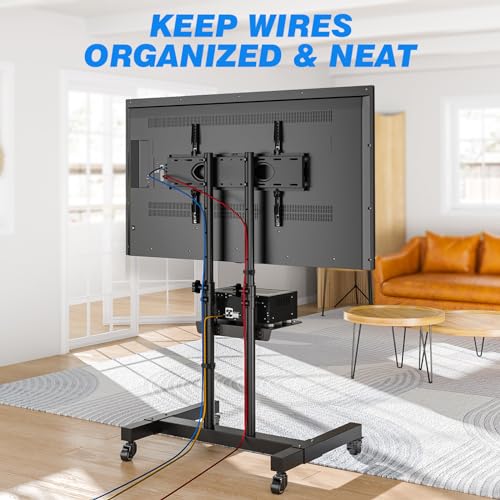 Mobile TV Cart for 32-80 Inch Screens up to 110 lbs, Height Adjustable Rolling TV Stand with Locking Wheels and Metal Shelf, Portable Outdoor Floor TV Stand Movable Monitor Holder for Home Office