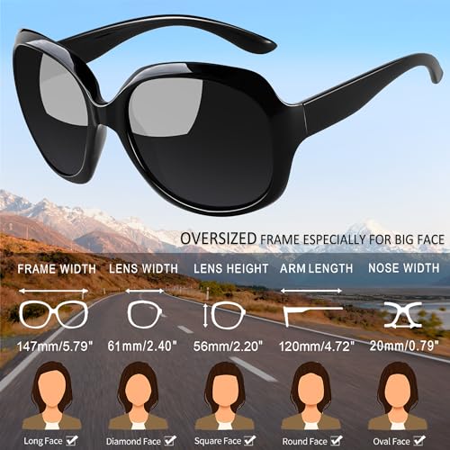 Joopin Oversized Women’s Sunglasses Polarized, Ladies Big Sunnies Sun Glasses UV Blocking, Huge Frame Shades with Dark Lens (Black+Black Red)