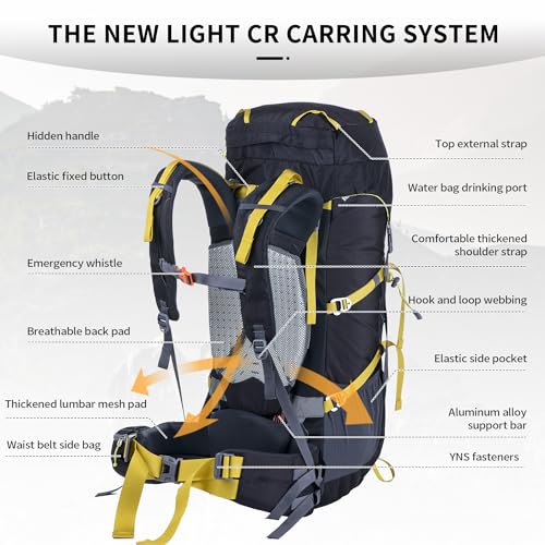 Naturehike 65L Internal Frame Hiking Backpack for Outdoor Camping Travel Backpacking, Ultralight Backpack for Adults (65L, Black)