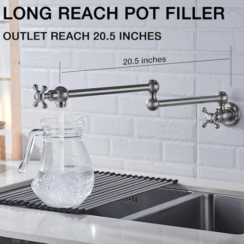 TRUSTMI Pot Filler Kitchen Sink Faucet, Brass Wall Mount Pot Filler Faucet with Double Joint Swing Arm, Brushed Gold
