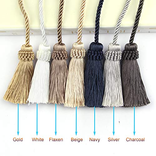 Fenghuangwu Curtain Tiebacks Handmade Decorative Curtain Holdbacks Rope with Tassel (White, 4P)