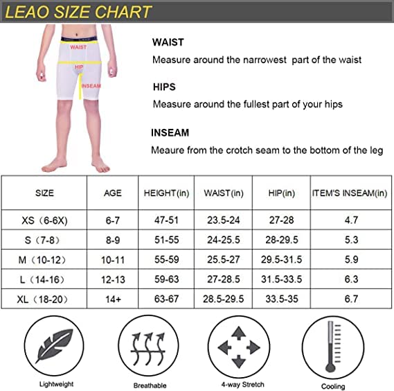 LEAO Youth Boys Compression Shorts 2-pack Performance Athletic Underwear Sports Boxer Briefs Black/Gray L