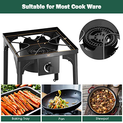 Goplus Outdoor Camping Stove, Single Burner Propane Gas Cooker w/Detachable Legs & 0-20 PSI Regulator & CSA Approval for Camp Patio RV, Cast Iron, 100,000-BTU