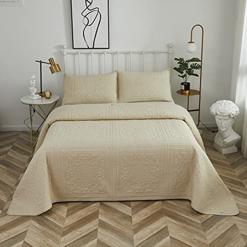 Brandream Twin Size Quilt Set Cotton Beige Matelasse Bedspread Coverlet Set Elegant Quilt Bedding Set 2-Piece