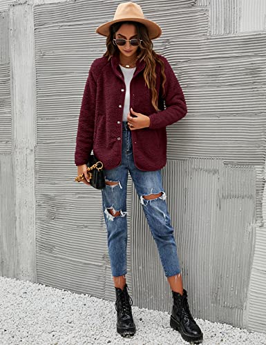 Micoson Warm Winter Outwear Coat for Women Fashion Open Front Button Down Fuzzy Cardigan with Pockets Army Green M