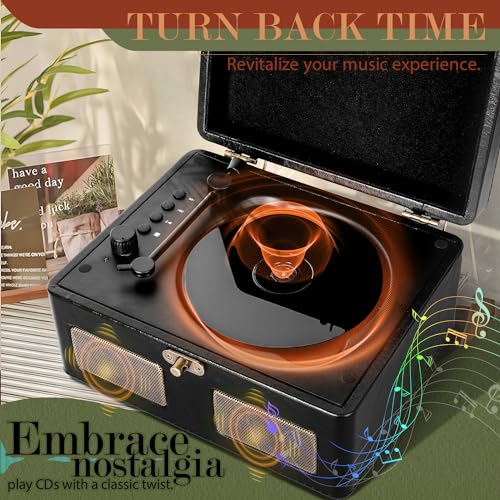 CD Player Portable with Bluetooth, RetroBeat 2200mAH Rechargeable Desktop CD Player for Home with Speakers, AUX Output, USB Mode and TF Card Support, Headphone Output (Black)