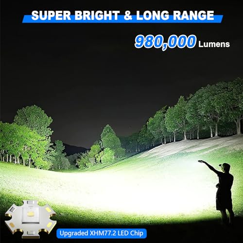 Goreit Flashlights LED High Lumens Rechargeable, 980,000 Lumens XHM77.2 Super Bright Flash Light USB, Handheld Flashlight High Powered,Powerful Flashlight Waterproof for Emergency Camping