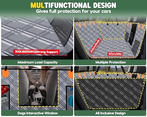 Back Seat Extender for Dogs, Dog Car Seat Cover Hard Bottom, Pet Seat Cover with Mesh Window, Dog Seat Covers for Car Travel Camping, Dog Hammock for Car, Truck, Dog Trunk Cover for SUV