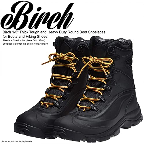 Birch 1/5" Thick Tough and Heavy Duty Round Boot Laces for Boots and Hiking Shoes. (45"(115cm)-S, Black/Brown)