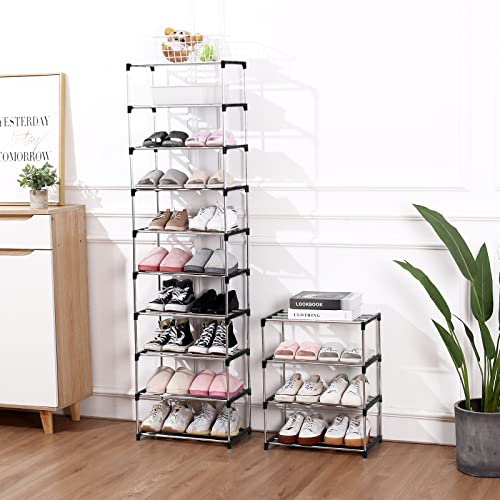 Jucaifu Stackable Small Shoe Rack, Entryway, Hallway and Closet Space Saving Storage and Organization (3-Tier, Black)
