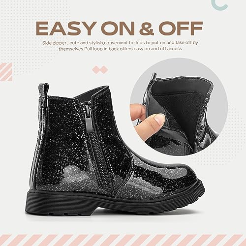 TZJS Girls Ankle Boots Girl's Glitter Chelsea Boot Kids Warm Low Heel Short Booties Girl Outdoor Shoes with Side Zipper for Toddler/Little Kid(Pink,numeric_9)