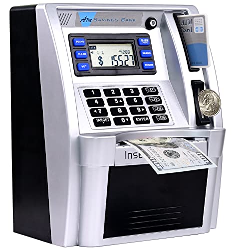 2024 Upgraded ATM Piggy Bank for Real Money for Kids Adults,Toy Money Bank with Card,Password,Coin Recognition,Bill Feeder,Balance Calculator,Electronic Money Safe Coin Box,Hot Gift for Boys Girls