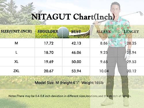 NITAGUT Golf Shirts for Men Short Sleeve Dry Fit Print Performance Moisture Wicking Polo Shirt Tree Flamingo, XX-Large